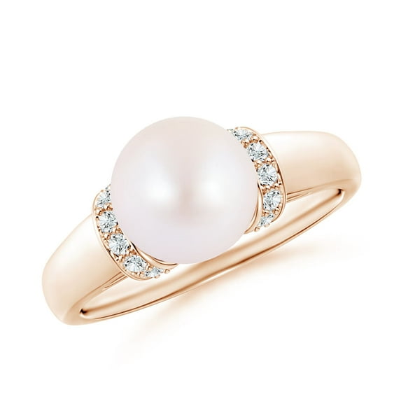 Angara Japanese Akoya Cultured Pearl Collar Ring with Diamonds in 14K Rose Gold for Women | June Birthstone Jewelry for Her