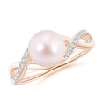 thumbnail image 1 of Angara Japanese Akoya Cultured Pearl Criss Cross Shank Engagement Ring in 14K Rose Gold for Women | June Birthstone Jewelry for Her, 1 of 8