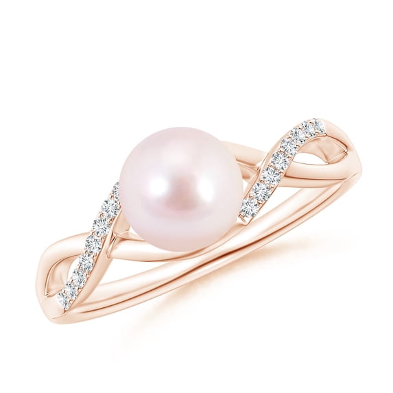 Angara Japanese Akoya Cultured Pearl Criss Cross Shank Engagement Ring in 14K Rose Gold for Women | June Birthstone Jewelry for Her