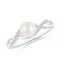 thumbnail image 1 of ANGARA Japanese Akoya Cultured Pearl Criss Cross Shank Engagement Ring in 14K White Gold for Women | June Birthstone, Birthday, Anniversary, Jewelry Gift for Women | Pearl Ring, 1 of 9