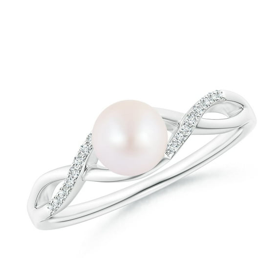 ANGARA Japanese Akoya Cultured Pearl Criss Cross Shank Engagement Ring in 14K White Gold for Women | June Birthstone, Birthday, Anniversary, Jewelry Gift for Women | Pearl Ring