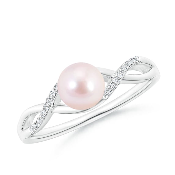 ANGARA Japanese Akoya Cultured Pearl Criss Cross Shank Engagement Ring in 14K White Gold for Women | June Birthstone, Birthday, Anniversary, Jewelry Gift for Women | Pearl Ring