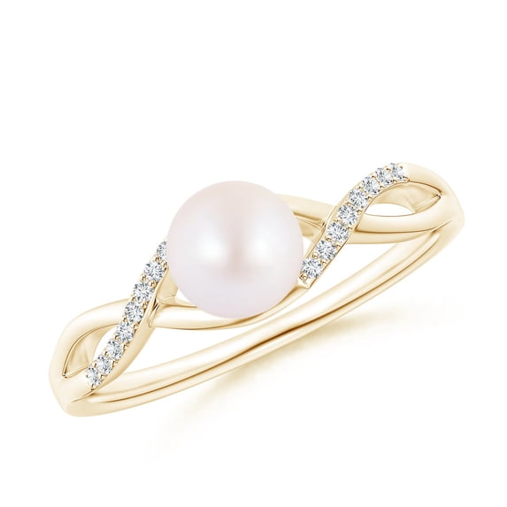 Angara Japanese Akoya Cultured Pearl Criss Cross Shank Engagement Ring in 14K Yellow Gold for Women | June Birthstone Jewelry for Her