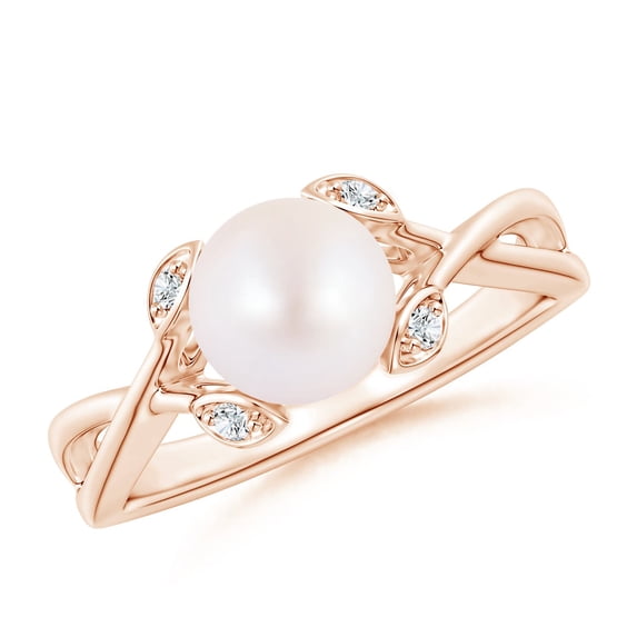 ANGARA Japanese Akoya Cultured Pearl Crossover Shank Engagement Ring in 14K Rose Gold for Women | June Birthstone, Birthday, Anniversary, Jewelry Gift for Women | Pearl Ring