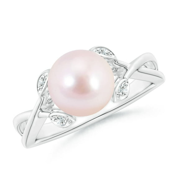 ANGARA Japanese Akoya Cultured Pearl Crossover Shank Engagement Ring in Platinum for Women | June Birthstone, Birthday, Anniversary, Jewelry Gift for Women | Pearl Ring