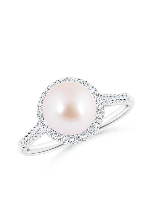 Japanese Akoya Cultured Pearl Diamond Halo Ring in 14K White Gold for Women | June Birthstone, Birthday, Anniversary, Jewelry Gift for Women | Pearl Ring
