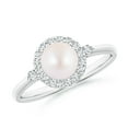 thumbnail image 1 of ANGARA Japanese Akoya Cultured Pearl Halo Engagement Ring in 14K White Gold for Women | June Birthstone, Birthday, Anniversary, Jewelry Gift for Women | Pearl Ring, 1 of 9
