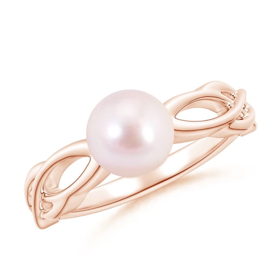 Angara Japanese Akoya Cultured Pearl Interlaced Shank Engagement Ring in 14K Rose Gold for Women | June Birthstone Jewelry for Her