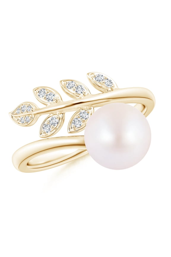 Japanese Akoya Cultured Pearl Olive Leaf Wrap Ring in 14K Yellow Gold for Women | June Birthstone, Birthday, Anniversary, Jewelry Gift for Women | Pearl Ring