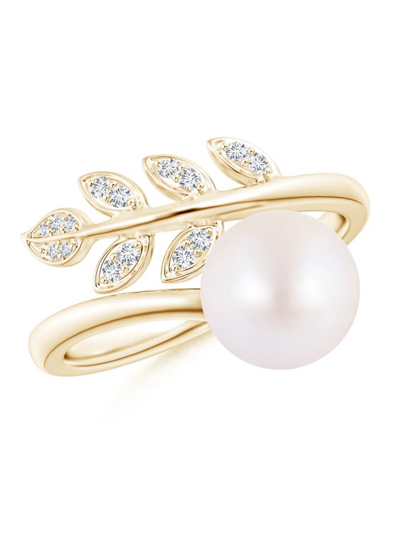 Japanese Akoya Cultured Pearl Olive Leaf Wrap Ring in 14K Yellow Gold for Women | June Birthstone, Birthday, Anniversary, Jewelry Gift for Women | Pearl Ring