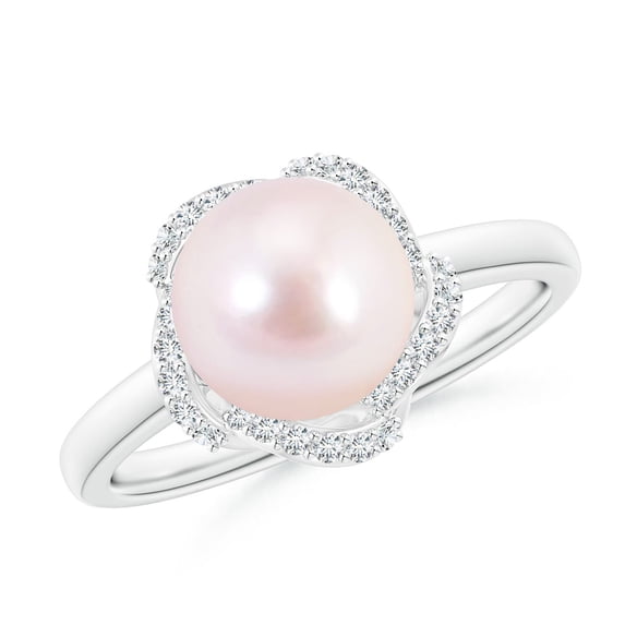 Angara Japanese Akoya Cultured Pearl Overlapping Halo Ring in 14K White Gold for Women | June Birthstone Jewelry for Her