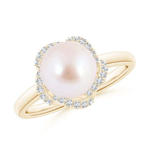 Angara Japanese Akoya Cultured Pearl Overlapping Halo Ring in 14K Yellow Gold for Women | June Birthstone Jewelry for Her
