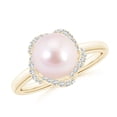 thumbnail image 1 of ANGARA Japanese Akoya Cultured Pearl Overlapping Halo Ring in 14K Yellow Gold for Women | June Birthstone, Birthday, Anniversary, Jewelry Gift for Women | Pearl Ring, 1 of 8