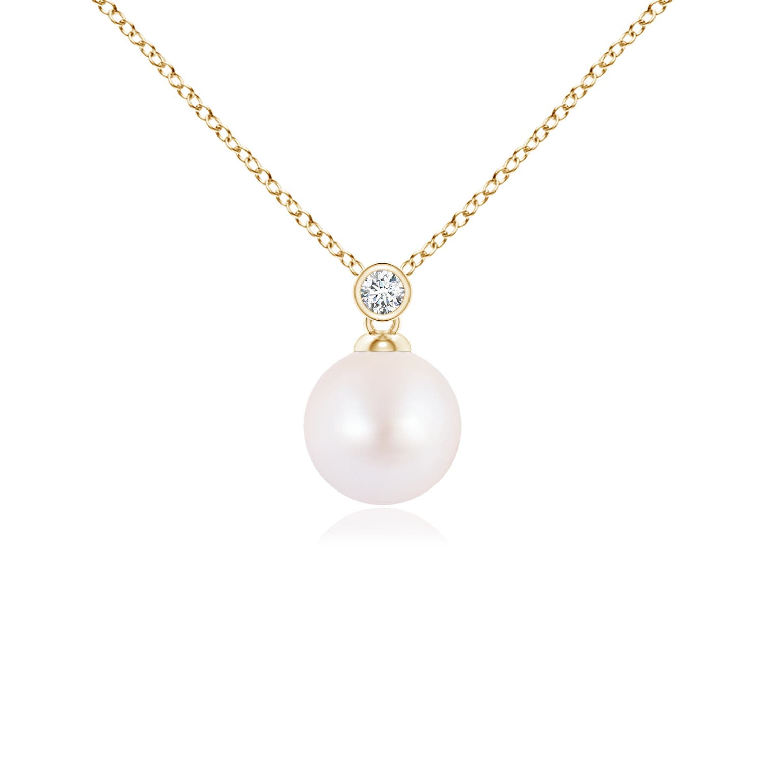 Angara Japanese Akoya Cultured Pearl Pendant with Bezel Diamond in 14K ...