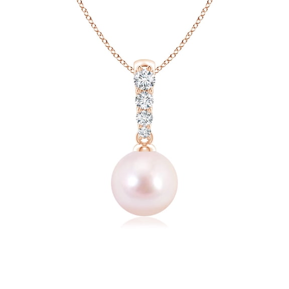 ANGARA Japanese Akoya Cultured Pearl Pendant with Diamonds in 14K Rose Gold for Women | June Birthstone, Birthday, Anniversary, Jewelry Gift for Women | Pearl Necklace