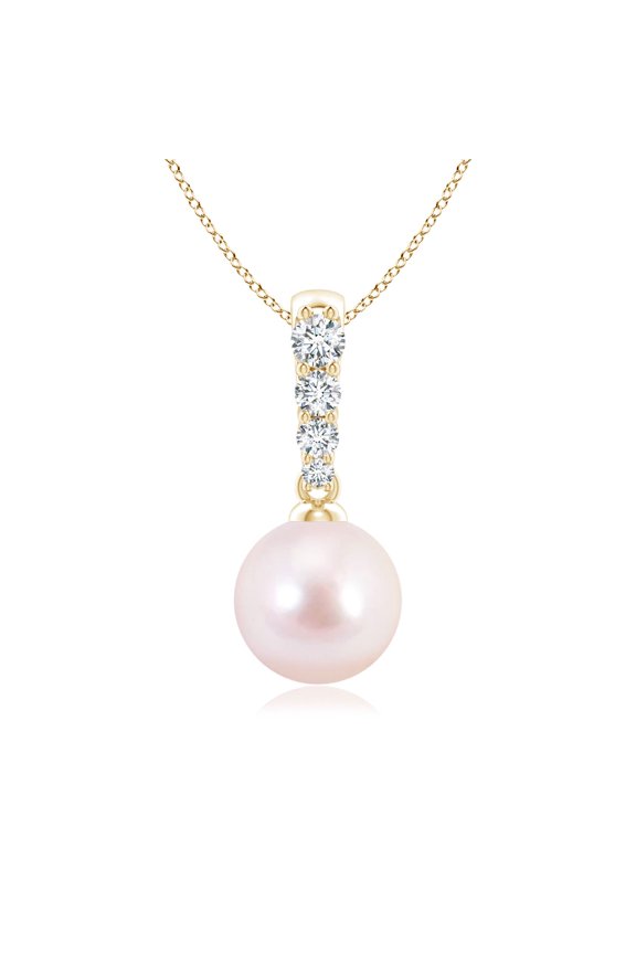 Japanese Akoya Cultured Pearl Pendant with Diamonds in 14K Yellow Gold for Women | June Birthstone, Birthday, Anniversary, Jewelry Gift for Women | Pearl Necklace