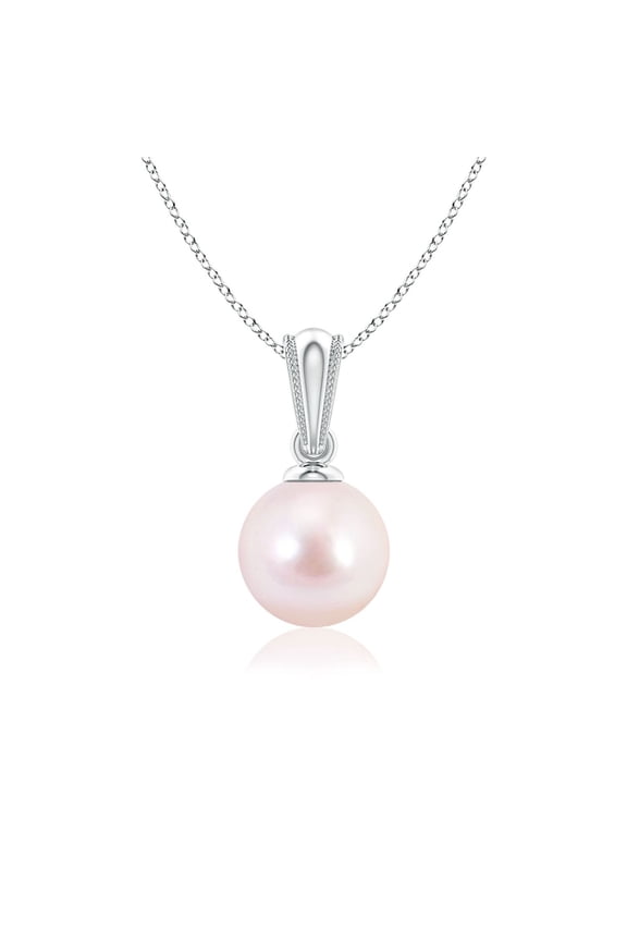 Japanese Akoya Cultured Pearl Pendant with Ornate Bale in Platinum for Women | June Birthstone, Birthday, Anniversary, Jewelry Gift for Women | Pearl Necklace