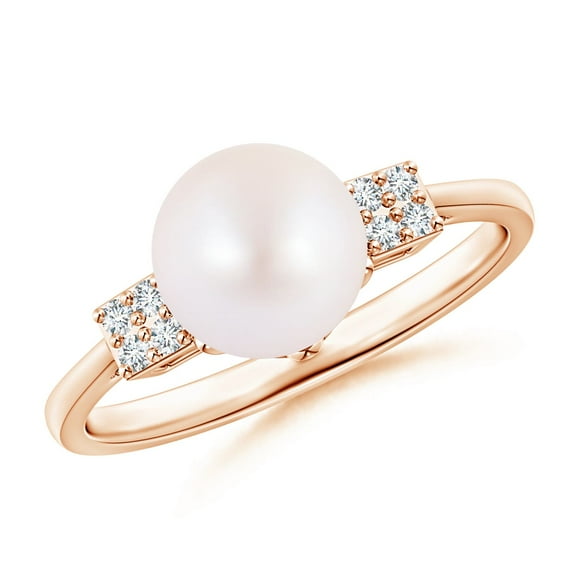 ANGARA Japanese Akoya Cultured Pearl Ring with Cluster Diamonds in 14K Rose Gold for Women | June Birthstone, Birthday, Anniversary, Jewelry Gift for Women | Pearl Ring