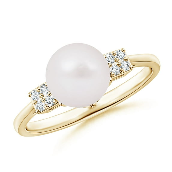 ANGARA Japanese Akoya Cultured Pearl Ring with Cluster Diamonds in 14K Yellow Gold for Women | June Birthstone, Birthday, Anniversary, Jewelry Gift for Women | Pearl Ring
