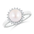 thumbnail image 1 of Angara Japanese Akoya Cultured Pearl Ring with Floral Halo in 14K White Gold for Women | June Birthstone Jewelry for Her, 1 of 8