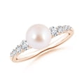 thumbnail image 1 of Angara Japanese Akoya Cultured Pearl Ring with Graduated Diamonds in 14K Rose Gold for Women | June Birthstone Jewelry for Her, 1 of 8
