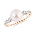 thumbnail image 1 of Angara Japanese Akoya Cultured Pearl Ring with Graduated Diamonds in 14K Rose Gold for Women | June Birthstone Jewelry for Her, 1 of 8