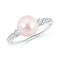 thumbnail image 1 of Angara Japanese Akoya Cultured Pearl Ring with Graduated Diamonds in 14K White Gold for Women | June Birthstone Jewelry for Her, 1 of 8