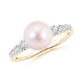 thumbnail image 1 of Angara Japanese Akoya Cultured Pearl Ring with Graduated Diamonds in 14K Yellow Gold for Women | June Birthstone Jewelry for Her, 1 of 8