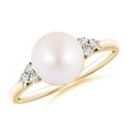 thumbnail image 1 of ANGARA Japanese Akoya Cultured Pearl Ring with Trio Diamonds in 14K Yellow Gold for Women | June Birthstone, Birthday, Anniversary, Jewelry Gift for Women | Pearl Ring, 1 of 10