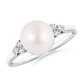 thumbnail image 1 of ANGARA Japanese Akoya Cultured Pearl Ring with Trio Diamonds in 925 Sterling Silver for Women | June Birthstone, Birthday, Anniversary, Jewelry Gift for Women | Pearl Ring, 1 of 8