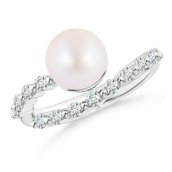 Angara Japanese Akoya Cultured Pearl Solitaire Ring with Diamonds in 14K White Gold for Women | June Birthstone Jewelry for Her