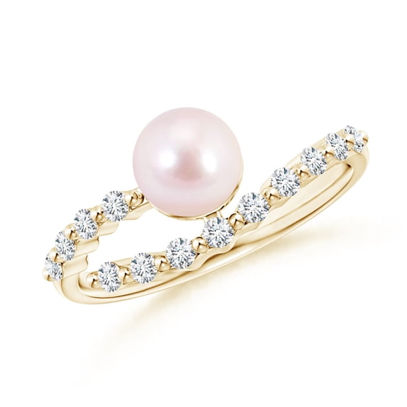 ANGARA Japanese Akoya Cultured Pearl Solitaire Ring with Diamonds in 14K Yellow Gold for Women | June Birthstone, Birthday, Anniversary, Jewelry Gift for Women | Pearl Ring