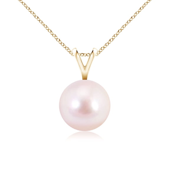 ANGARA Japanese Akoya Cultured Pearl Solitaire V-Bale Pendant in 14K Yellow Gold for Women | June Birthstone, Birthday, Anniversary, Jewelry Gift for Women | Pearl Necklace