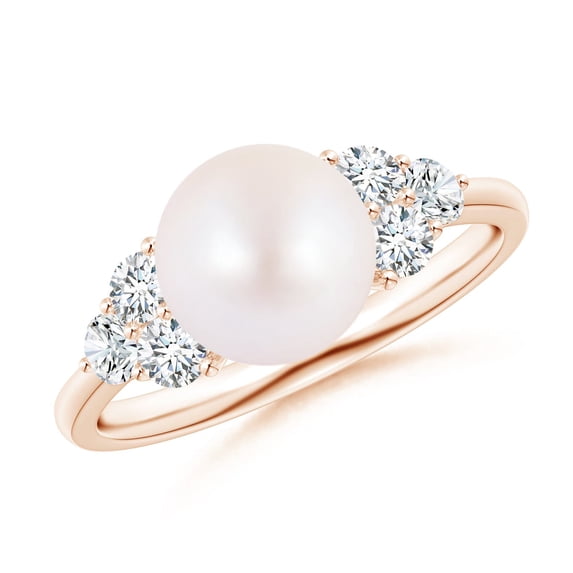 ANGARA Japanese Akoya Cultured Pearl Trio Diamond Ring in 14K Rose Gold for Women | June Birthstone, Birthday, Anniversary, Jewelry Gift for Women | Pearl Ring