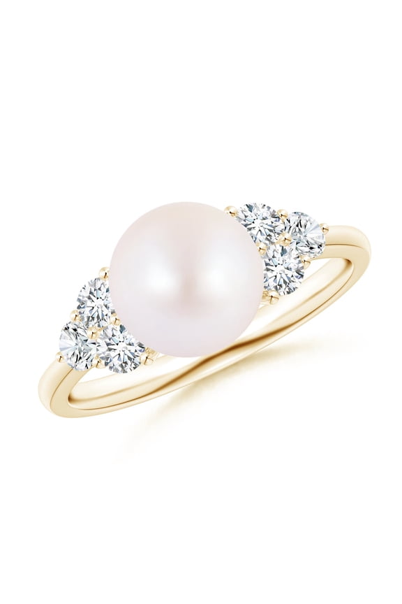 Japanese Akoya Cultured Pearl Trio Diamond Ring in 14K Yellow Gold for Women | June Birthstone, Birthday, Anniversary, Jewelry Gift for Women | Pearl Ring