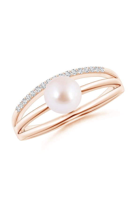 Japanese Akoya Cultured Pearl Triple Split Shank Ring in 14K Rose Gold for Women | June Birthstone, Birthday, Anniversary, Jewelry Gift for Women | Pearl Ring