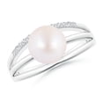 thumbnail image 1 of Angara Japanese Akoya Cultured Pearl Triple Split Shank Ring in 14K White Gold for Women | June Birthstone Jewelry for Her, 1 of 8