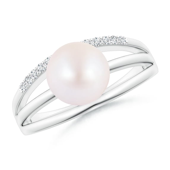 Angara Japanese Akoya Cultured Pearl Triple Split Shank Ring in 14K White Gold for Women | June Birthstone Jewelry for Her