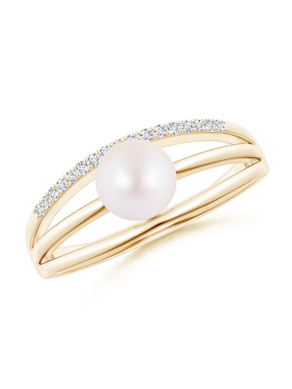 Japanese Akoya Cultured Pearl Triple Split Shank Ring in 14K Yellow Gold for Women | June Birthstone, Birthday, Anniversary, Jewelry Gift for Women | Pearl Ring