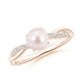 thumbnail image 1 of Angara Japanese Akoya Cultured Pearl Twist Shank Ring with Diamonds in 14K Rose Gold for Women | June Birthstone Jewelry for Her, 1 of 8