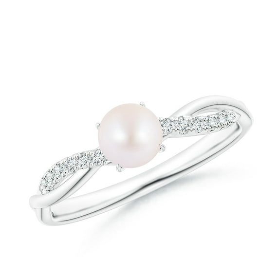 ANGARA Japanese Akoya Cultured Pearl Twist Shank Ring with Diamonds in 14K White Gold for Women | June Birthstone, Birthday, Anniversary, Jewelry Gift for Women | Pearl Ring
