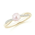 thumbnail image 1 of Angara Japanese Akoya Cultured Pearl Twist Shank Ring with Diamonds in 14K Yellow Gold for Women | June Birthstone Jewelry for Her, 1 of 8