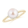 thumbnail image 1 of Angara Japanese Akoya Cultured Pearl Twisted Rope Shank Ring in 14K Yellow Gold for Women | June Birthstone Jewelry for Her, 1 of 8