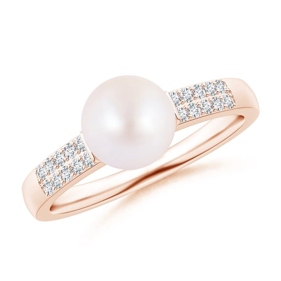 ANGARA Japanese Akoya Cultured Pearl and Diamond Accents Ring in 14K Rose Gold for Women | June Birthstone, Birthday, Anniversary, Jewelry Gift for Women | Natural Pearl Ring