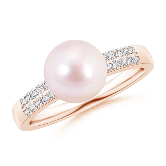Angara Japanese Akoya Cultured Pearl and Diamond Accents Ring in 14K Rose Gold for Women | June Birthstone Jewelry for Her