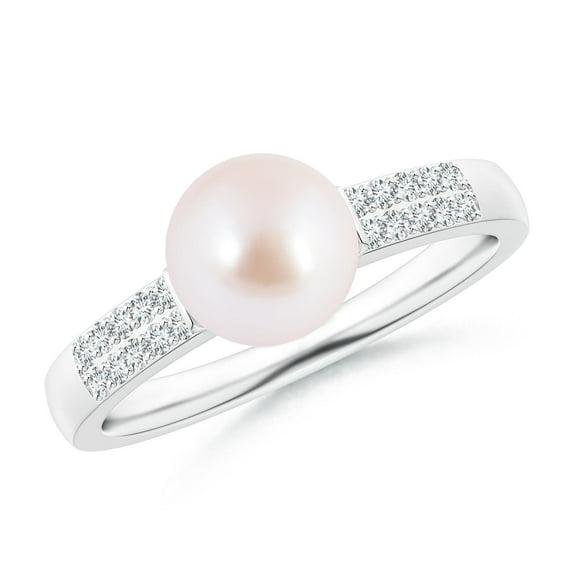 ANGARA Japanese Akoya Cultured Pearl and Diamond Accents Ring in 14K White Gold for Women | June Birthstone, Birthday, Anniversary, Jewelry Gift for Women | Pearl Ring