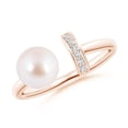 thumbnail image 1 of Angara Japanese Akoya Cultured Pearl and Diamond Bar Ring in 14K Rose Gold for Women | June Birthstone Jewelry for Her, 1 of 8