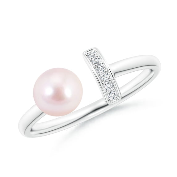 Angara Japanese Akoya Cultured Pearl and Diamond Bar Ring in 14K White Gold for Women | June Birthstone Jewelry for Her