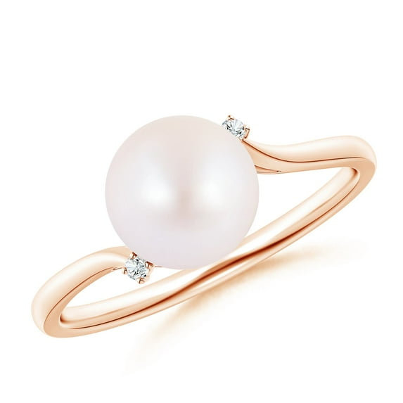 Angara Japanese Akoya Cultured Pearl and Diamond Bypass Ring in 14K Rose Gold for Women | June Birthstone Jewelry for Her