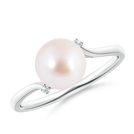 ANGARA Japanese Akoya Cultured Pearl and Diamond Bypass Ring in 14K White Gold for Women | June Birthstone, Birthday, Anniversary, Jewelry Gift for Women | Pearl Ring